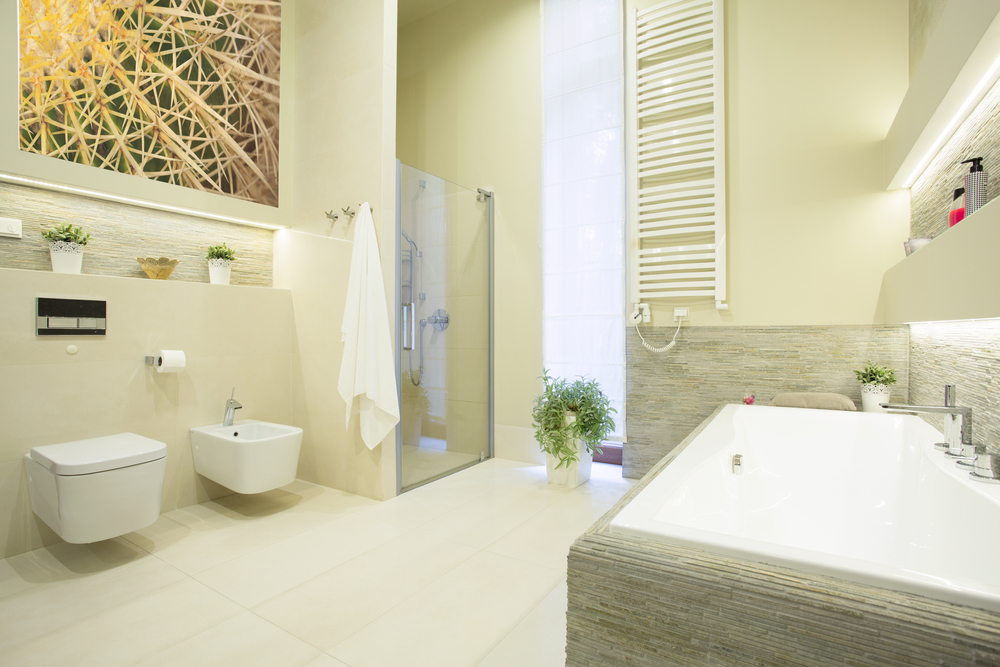 Luxury beauty bathroom in pastel colors interior